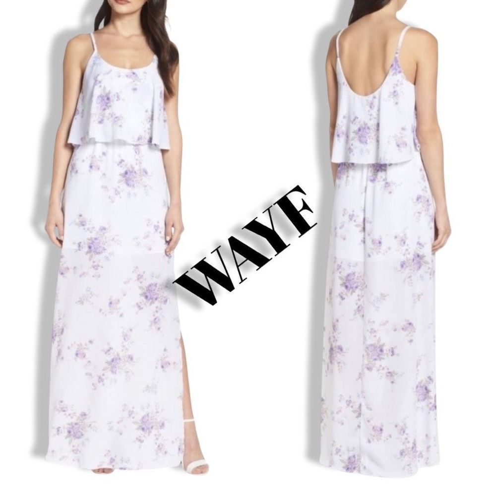 WAYF Floral Carolina Maxi Popover Dress, ruffled top, Size L